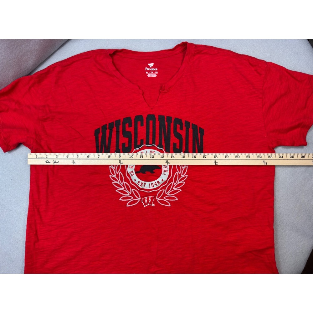 Wisconsin Badgers Football Women XL Red Cotton Slub V-Neck Tee NCAA Bucky UW - Picture 14 of 16